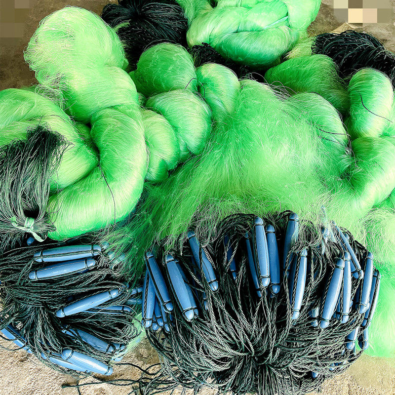 Plastic floating rope pendant aggravated green silk three-layer fishing net sinking net fishing sticky net wire mesh with waistline 8 meters 10 meters 15 meters