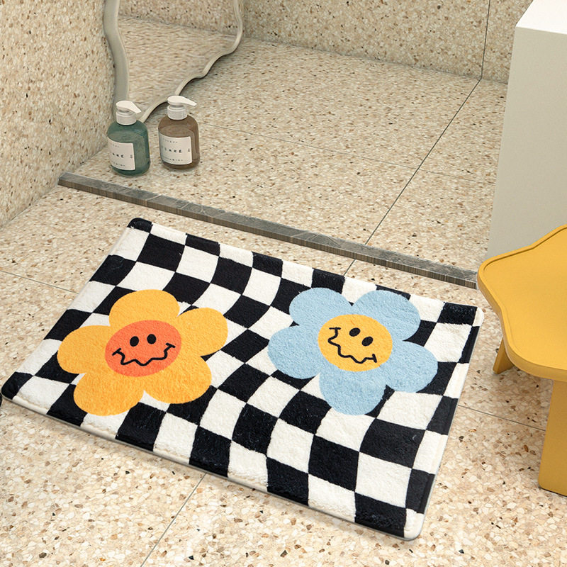 Checkerboard carpet bathroom door non-slip mat toilet bathroom absorbent floor mat entrance door mat bedroom mat