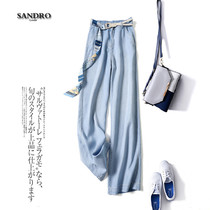 Japanese light luxury womens pants Tencel jeans draped wide leg pants casual high waist slim straight tube pants with belt