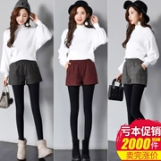 Quần short nữ mùa đông 2018 phiên bản mới của Hàn Quốc hoang dã rộng eo cao rộng chân len và mùa thu bên ngoài mặc quần bốt