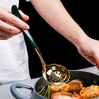 Net red 304 stainless steel spoon Colander kitchen seasoning home padded large spoon ramen hot pot spoon set