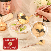 ins creative new stainless steel printing spoon coffee spoon cute mixing spoon dessert spoon home gift