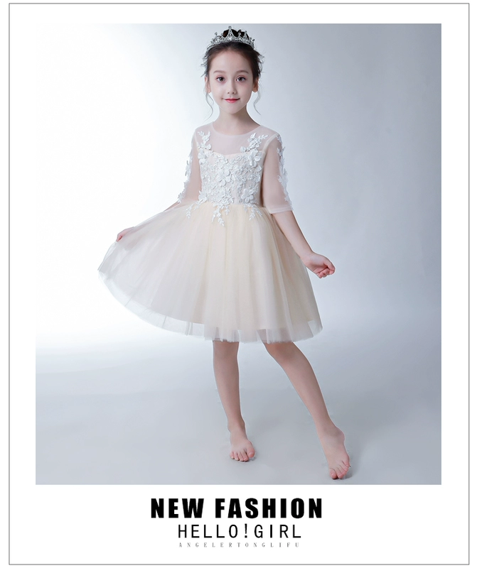 Trẻ em công chúa ăn mặc cô gái fluffy sinh nhật dài tay hoa cô gái đám cưới chủ nhỏ trang phục piano mùa thu và mùa đông chân váy trẻ em