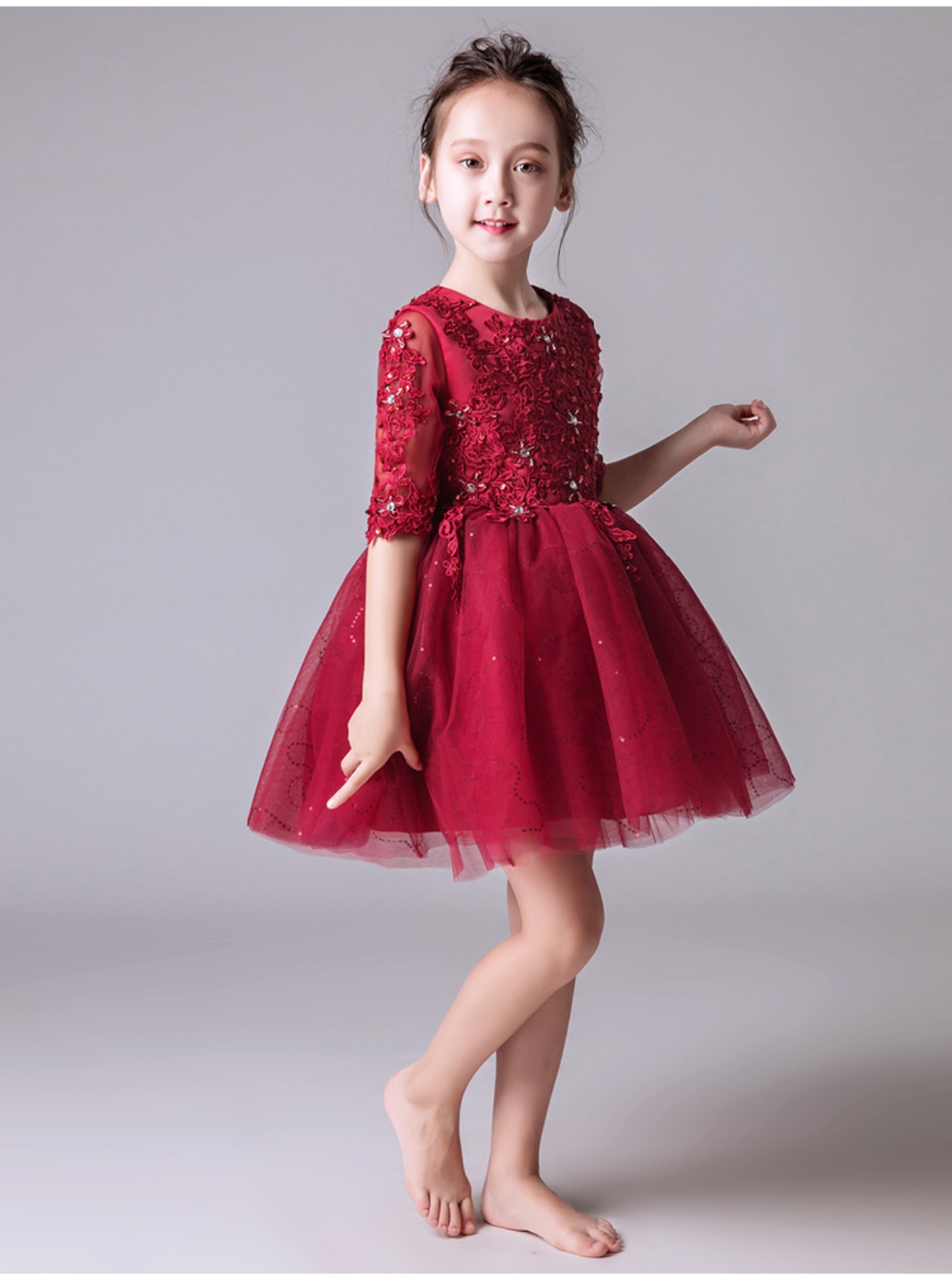 Công chúa váy cô gái fluffy đám cưới chủ nhà trang phục piano dài tay hoa cô gái váy mùa thu và mùa đông quần áo bé trai