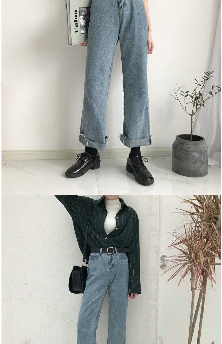 Retro Hồng Kông hương vị phong cách Harajuku cũ màu xoăn nhẹ quần denim chân rộng bf gió sinh viên lỏng quần thẳng quần bò ống sớ