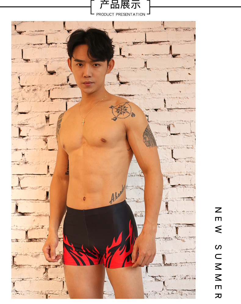 Đồ bơi nam phẳng góc kích thước lớn lỏng lẻo thời trang nam lửa mùa xuân quần bơi nam thoải mái đồ bơi thiết bị bơi quần tắm nam