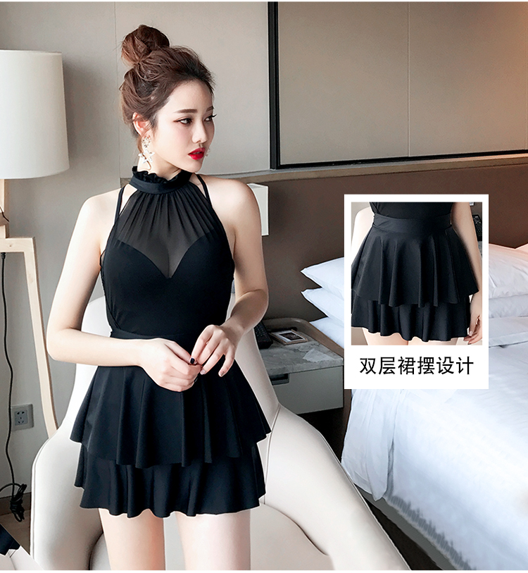 Bạn bơi áo tắm bảo thủ bụng nhỏ ngực nhỏ đã gầy gò thép tấm một mảnh kiểu váy boxer gợi cảm nóng bỏng - Bộ đồ bơi One Piece đồ bơi liền thân váy