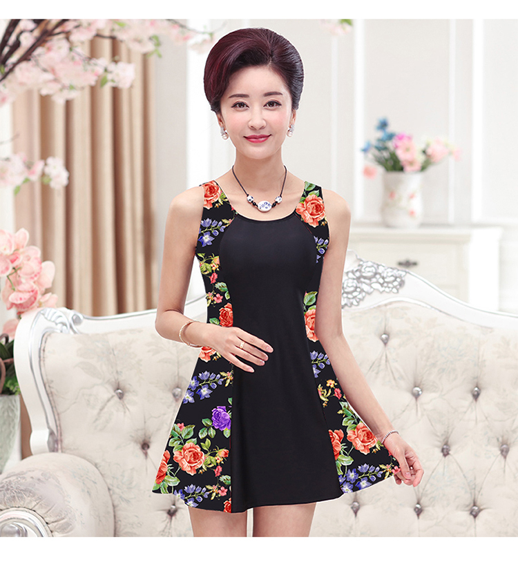 Bạn bơi mẹ bơi, phụ nữ trung niên và già, váy bảo thủ, áo tắm boxer liền kề, bụng che, suối nước nóng giảm béo, kích thước lớn - Bộ đồ bơi One Piece bikini một mảnh đi biển