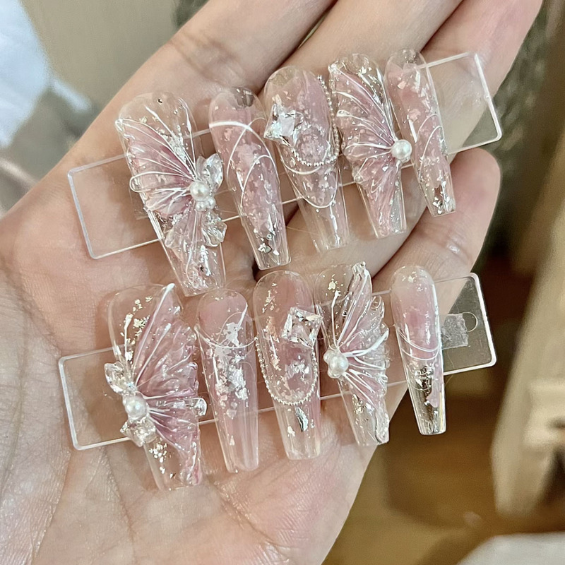 Blush Ice Powder Wearable Nails, Super Beautiful Butterfly Wearable Nail Art, Handmade Rhinestone Detachable Nail Tips, Nail Art 331 Blush Ice Powder Wearable Nails, Super Beautiful Butterfly Wearable Nail Art, Handmade Rhinestone Detachable Nail Tips, Nail Art 331