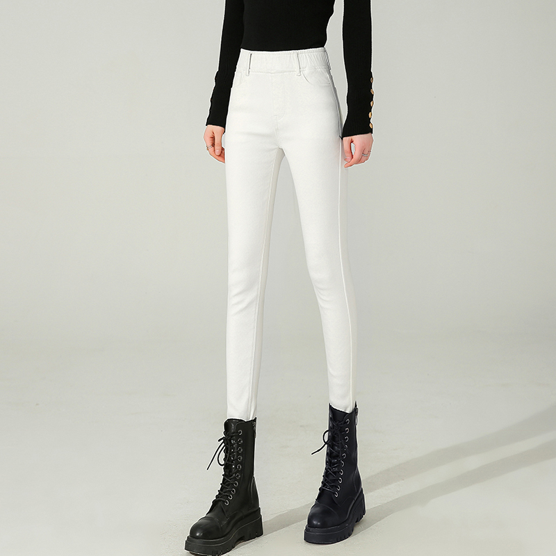White Jeans for Women, New Spring and Autumn High-Waisted White Pencil Pants, Elastic Waist, High-Stretch Skinny Leggings