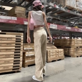 Абрикосовые цветные штаны для отдыха, в американском стиле, высокая талия, оверсайз, свободный прямой крой