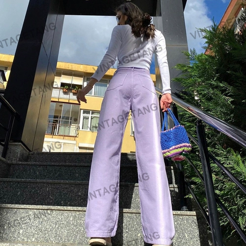 Tide, сиреневые джинсовые штаны для отдыха, оверсайз, свободный прямой крой