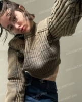 Vintagetang Retro Olive Brown Hot Girl, сшивая свободный вязаный свитер женский короткий топ