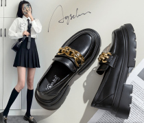 maje allure lefu shoes female ~ Inron wind One foot pedal single shoe genuine leather new jk small leather shoes autumn winter thick bottom