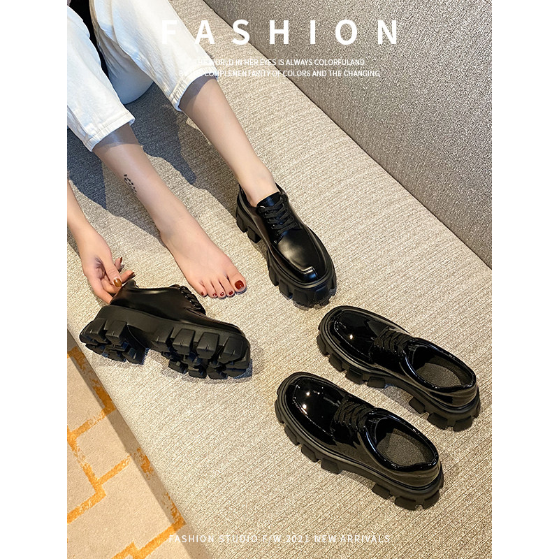 majealure muffin bottom small leather shoes woman retro Inron wind 100 lap thick heel genuine leather lefu shoes jk shoes