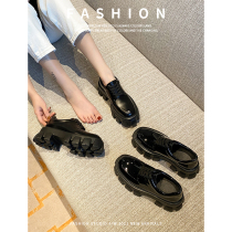 majealure muffin bottom small leather shoes woman retro Inron wind 100 lap thick heel genuine leather lefu shoes jk shoes