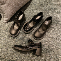 maje allure thick bottom light mouth Marie precious shoes Inron small leather shoes day family jk loretta coarse heel single shoes