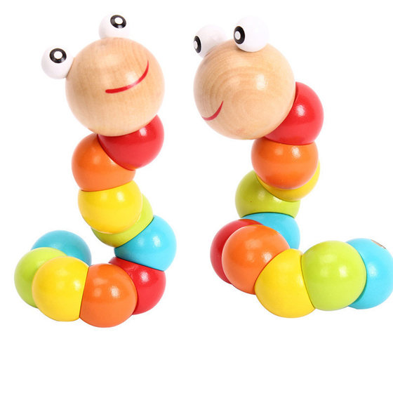 Wooden Variety Twisted Worm Caterpillar Beads Around Beads Children's Baby Early Education Educational Toys Color Cognition Building Blocks