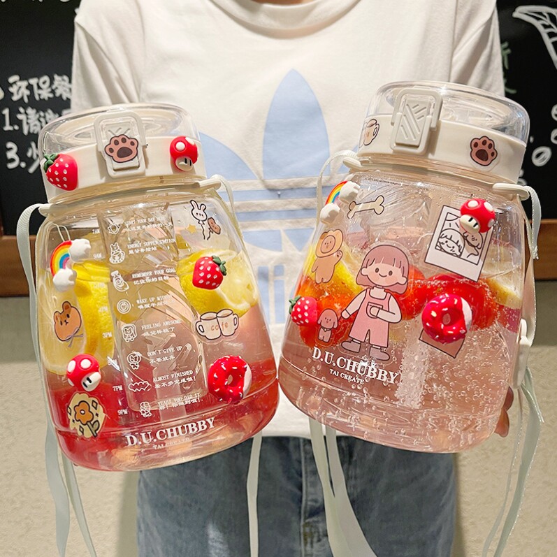 Large capacity sports water cup Women's summer net red high-value cup with straw Plastic portable fitness large kettle