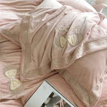 French embroidery baby velvet four-piece set autumn and winter thickened warm Falavia milk velvet quilt cover coral Velvet crystal Velvet