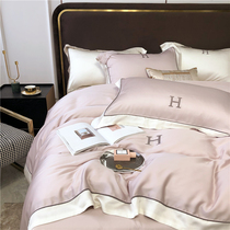 Light luxury summer 100 pieces of Lanjing Tencel four-piece nude sleeping Ice Silk sheets silky quilt cover simple European bedding