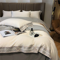 Speed warm cotton 140 super soft micro polished four-piece set autumn and winter long staple cotton embroidery warm solid color bed sheet quilt cover