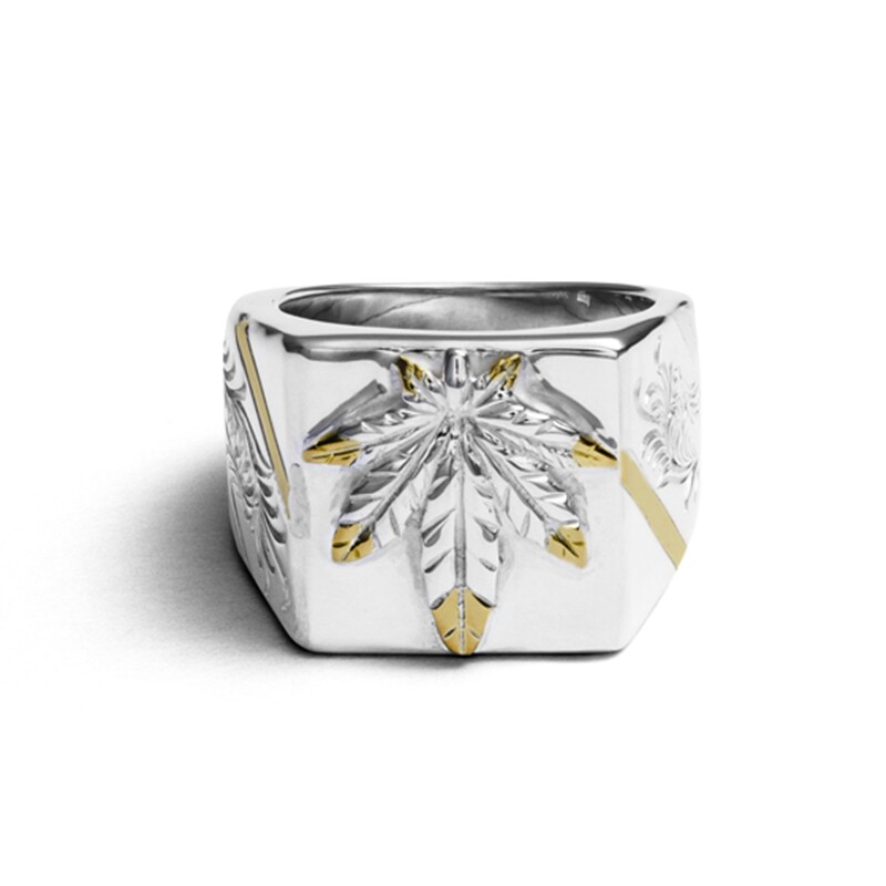 Japan Acting GOD SUNS February qualified 950 silver 18k gold leaf Tanggrass with gold men's ring