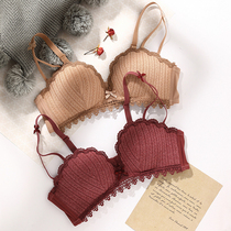 No steel ring gathers thin bra sexy lace womens underwear set adjustable small chest collection