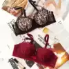 Sexy half cup lace embroidery ladies underwear set thickened gathered bra This year's thin section on the small bra