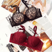 Sexy half cup lace embroidery ladies underwear set thickened gathered bra Year of life thin section on the small bra
