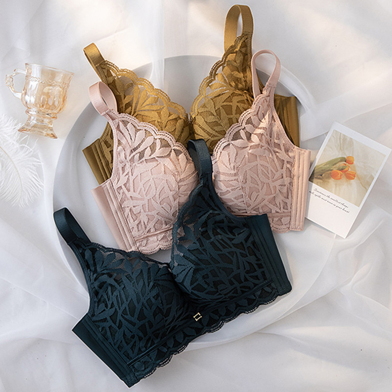 Comfortable Latex Cotton Underwear Ladies No Steel Rings Gathering Bra Adjustable Breast Luxurious Sexy Lace Bra