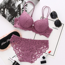 No rim sexy lace gathered bra set Gathered thin cup style small bra on top of the girls incognito underwear