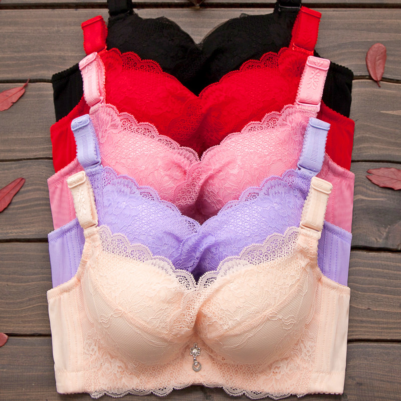 No steel ring super gathered thick underwear women's small chest flat chest super thick 6CM bra sexy adjustment a cup