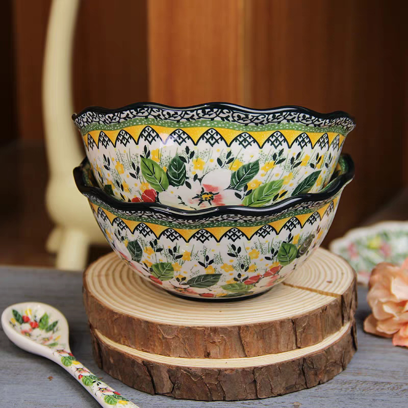 Polish Underglaze Colored Household Tableware, High-Temperature Resistant, Exquisite Floral Rice Bowls, Noodle Bowls, Soup Bowls, Pastoral Style