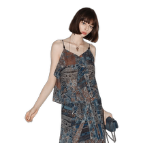 COCOBELLA holiday style three-dimensional ruffle printed suspender womens lightweight velvet chiffon vest VT7007