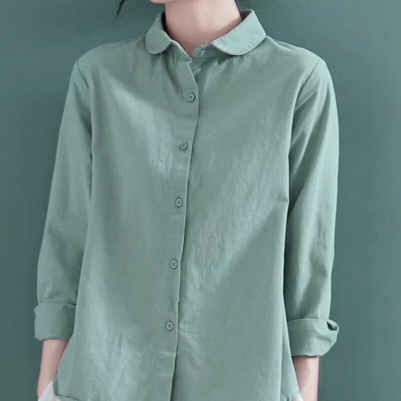 Unique and Distinctive Tops 2026 Spring and Autumn Vintage Artistic All-Cotton Shirts for Women Long-Sleeved Casual Doll Collar Cotton-Linen Shirts