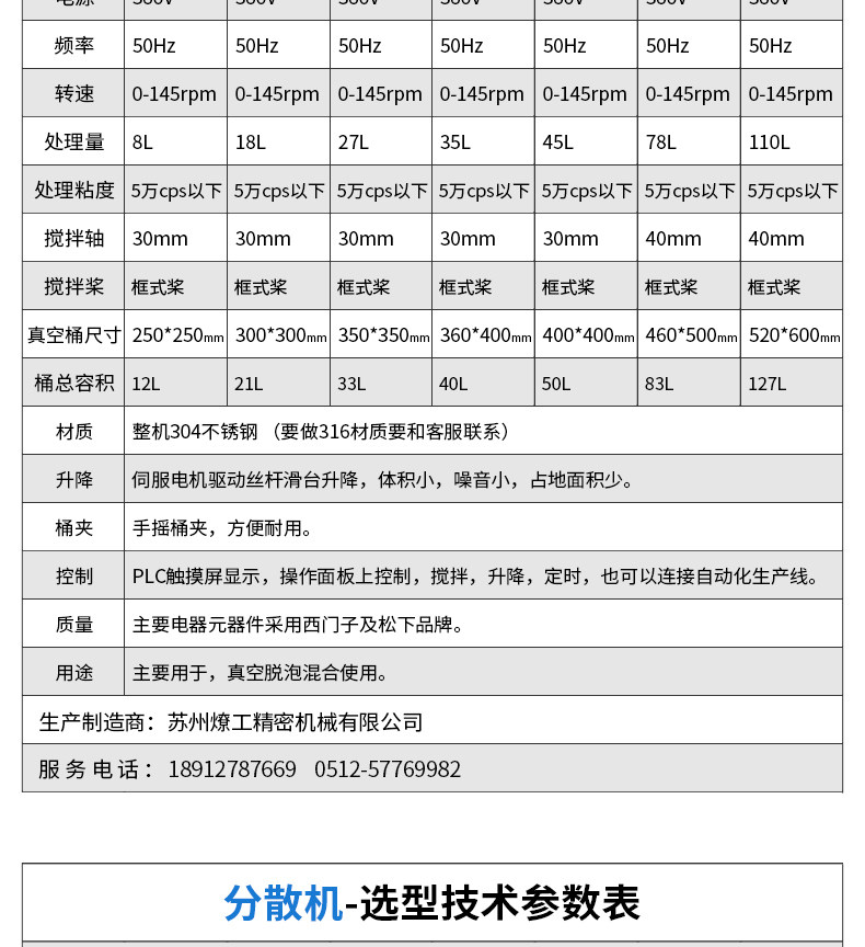 其他机械设备 燎工品牌抽真空消泡除泡智能化触控屏幕全不锈钢高低速搅拌分散机设备