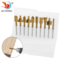 10-piece set of titanium-plated grinding knives woodworking edge trimmer engraving machine pattern knife milling groove cutter small milling cutter plastic box