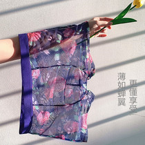 Underwear mens ice silk four-corner boxer cotton crotch shorts head trend breathable transparent seamless shorts summer thin section