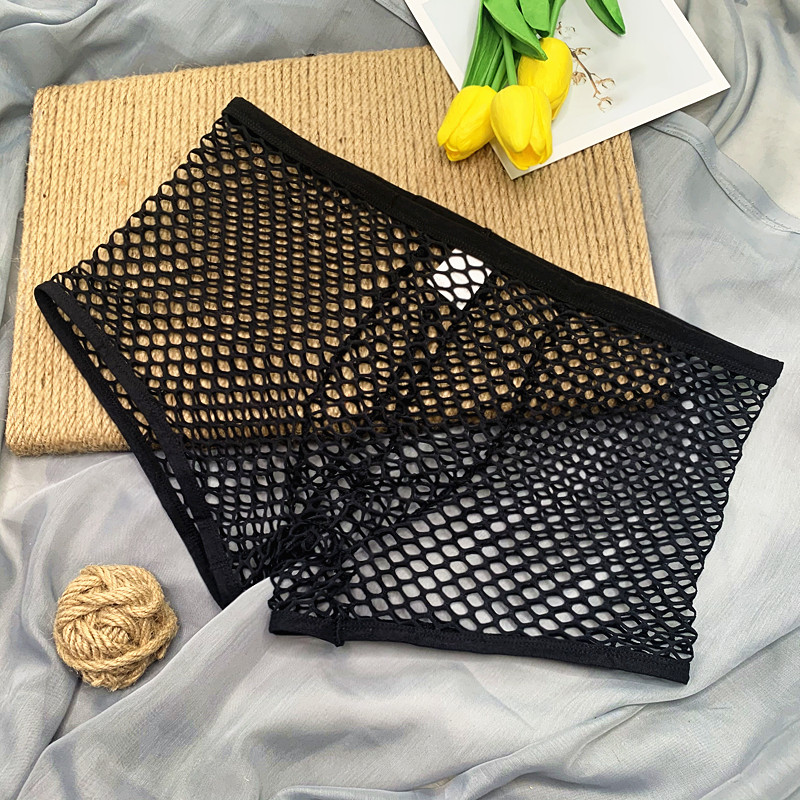 Sexy Underwear Men's Boxer Pants Spring and Summer Thin Section Loose Mesh Transparent Men's Breathable Temptation Hollow Boxer Pants