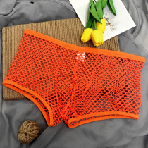 Underwear mens ice silk ultra-thin mens boxers cute temptation transparent sexy summer mesh breathable lace boxers