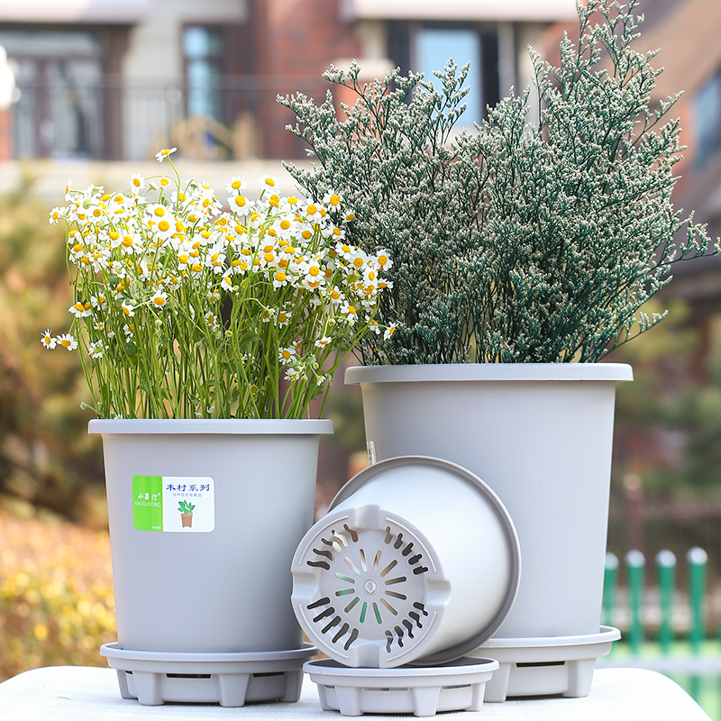 Three generations of gallons flower pots thickened plastic flower pots flower casks round potted plants Home brief Nordic large number floor flower pots