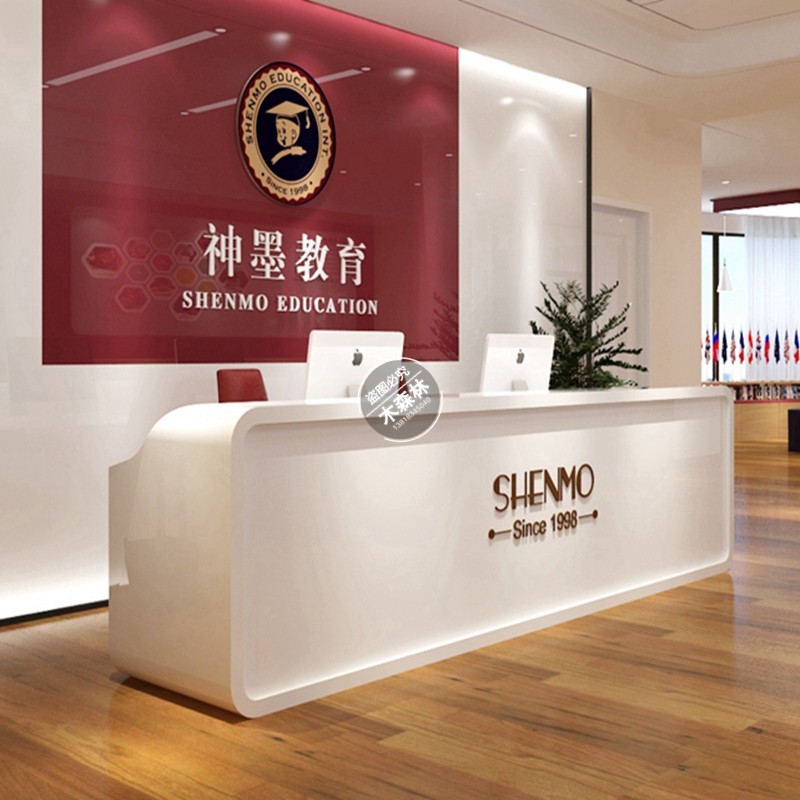 Custom Training Institute Educational Institution School Seminal Ink Baking Varnish Front Desk Reception Desk Collection Silver Desk Shop Small Bar Counter