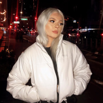 Winter clothing Europe and the United States ins trend street shot plus velvet warm slim-fitting long-sleeved down jacket short jacket female