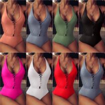 Solid color halter neck hollow belt sexy one-piece swimsuit Womens hot spring belly cover thin large size swimsuit
