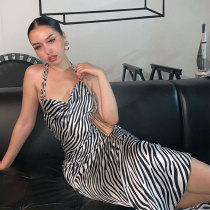 Strapless backless sexy dress Sundress Zebra Print long dress Autumn long dress to the feet naked dating dress