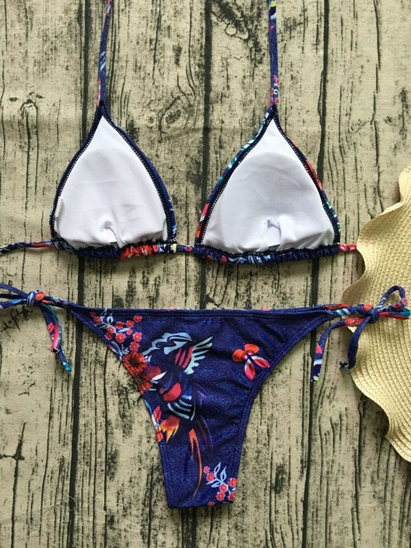 Dây đeo dây in với hở lưng lộ ra áo tắm xẻ gợi cảm Bikini BIKINI - Bikinis bộ đồ tắm biển nữ