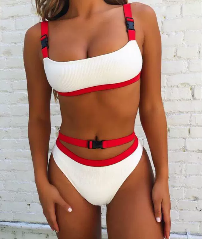 Nút nhiều màu kết hợp màu sắc áo tắm chia màu áo tắm bikini băng bó bikini gợi cảm BIKINI