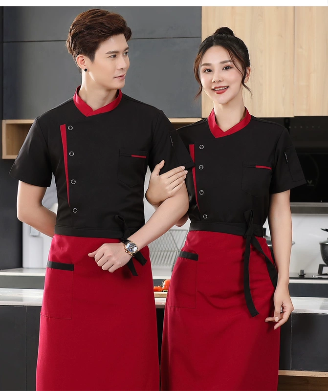 Áo liền 
            quần đầu bếp tùy chỉnh ngắn tay căng tin khách sạn trở lại dụng cụ nhà bếp nam thợ làm bánh cỡ lớn phục vụ đồng phục dài tay ao bep mẫu áo đầu bếp
