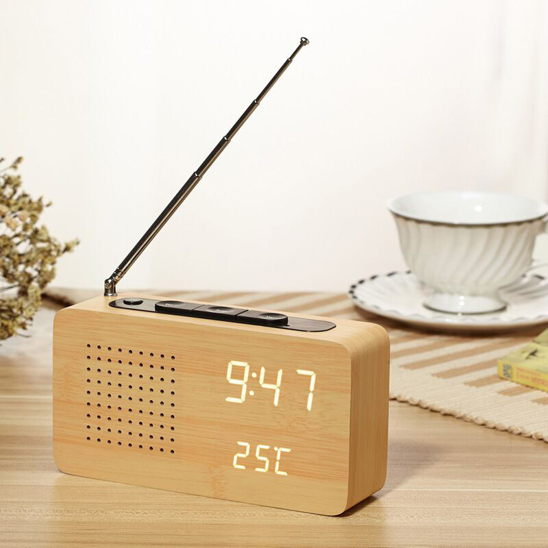 Woodien LED Alarm Clock FM Radio Digital Desk Alarm Clock